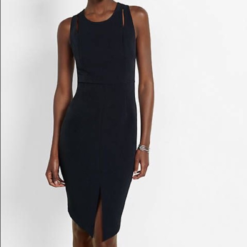 Express Black Cut-Out Shoulder Midi Sheath Dress
